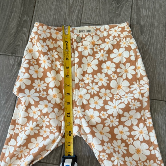 Peach Love California|Boho floral print wide leg bell bottom jeans,neutral tan • - Picture 14 of 15